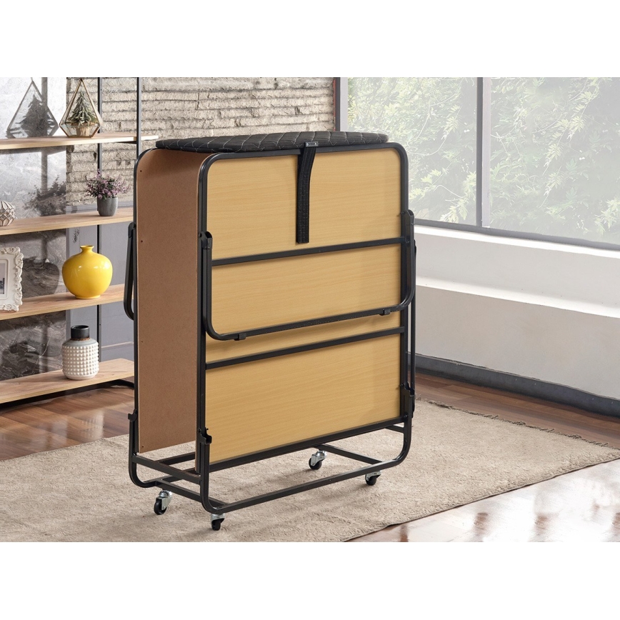 Składane metalowe łóżko jednoosobowe z materacem HERON 90x204 cm, białe