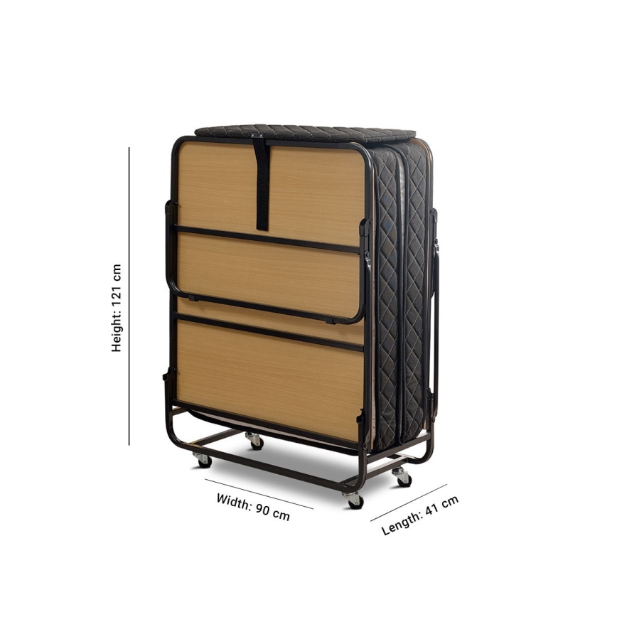 Składane metalowe łóżko jednoosobowe z materacem HERON 90x204 cm, białe