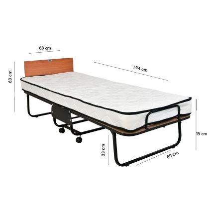 Składane metalowe łóżko pojedyncze HERON 80x190 cm, białe, nośność 120 kg