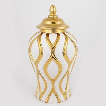 Słoik ceramiczny 30,6x16,2 cm złoty/biały