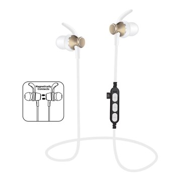 Słuchawki Bluetooth z mikrofonem i odtwarzaczem MicroSD 80 mAh biały/złoty