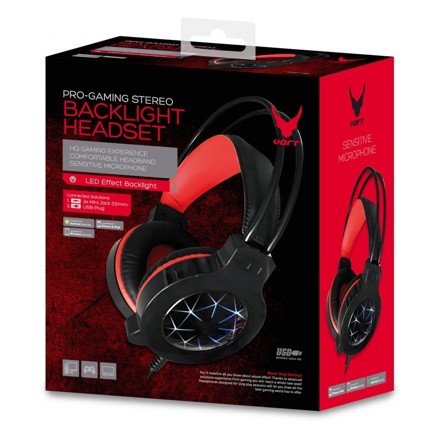 Słuchawki gamingowe LED VARR z mikrofonem 3,5mm