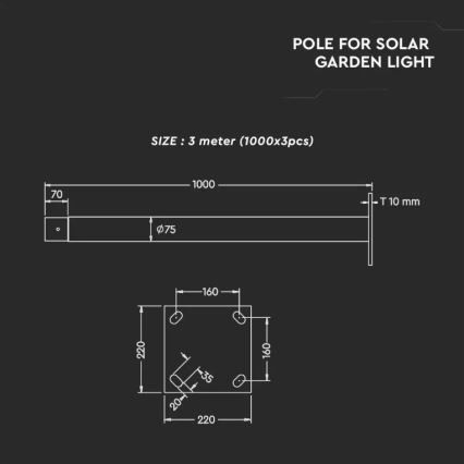 Słup metalowy ze stojakiem na lampę solarną 3 m