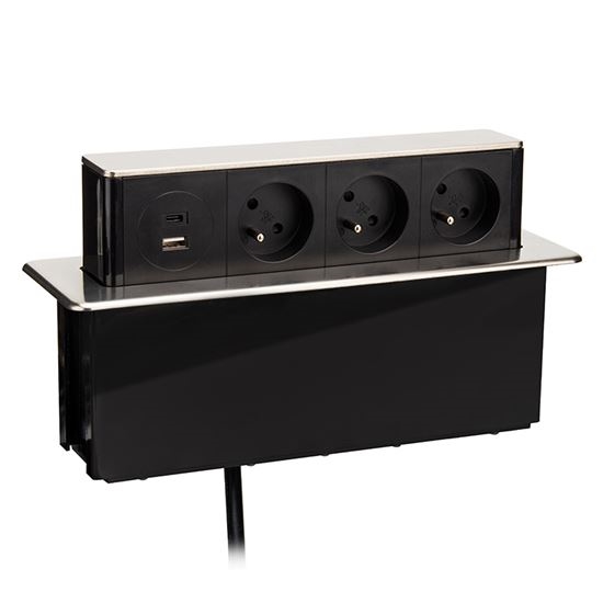 Słupek z gniazdami do blatu stołu 3x230V + USB-A + USB-C