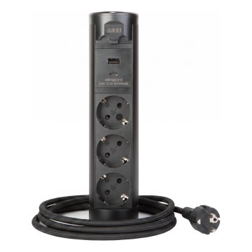 Słupek z gniazdami do blatu stołu 3×230 V + USB‑A + USB‑C, czarny