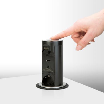Słupek z gniazdami do blatu stołu 3×230 V + USB‑A + USB‑C, czarny