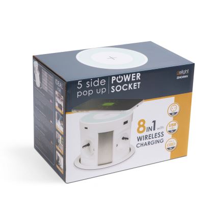 Słupek gniazdek do blatu z ładowaniem bezprzewodowym 4x230V + 2xUSB-A + 2xUSB-C biały