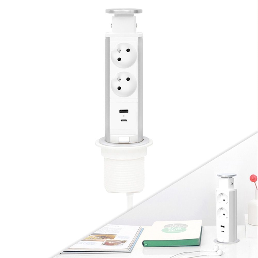 Słupek z gniazdami montowany na blat stołu — 2x230V + USB-A + USB-C