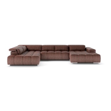 Sofa narożna z zagłówkami typu U TROPEA brązowy
