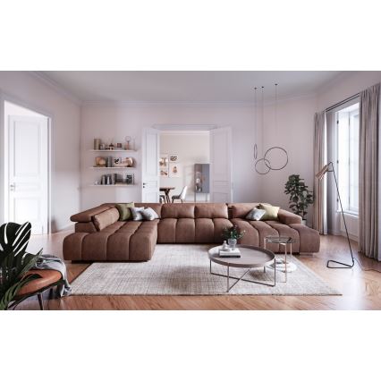 Sofa narożna z zagłówkami typu U TROPEA brązowy