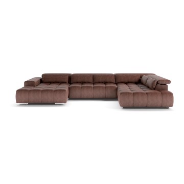 Sofa narożna z zagłówkami typu U TROPEA brązowy