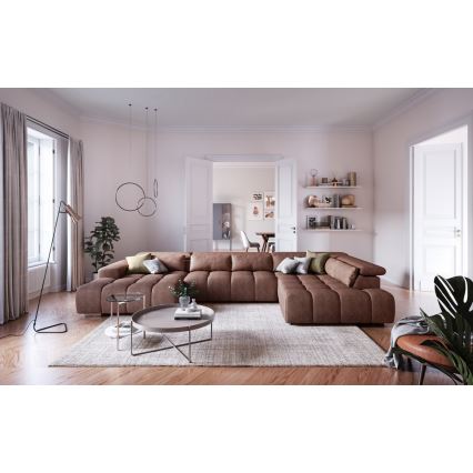 Sofa narożna z zagłówkami typu U TROPEA brązowy