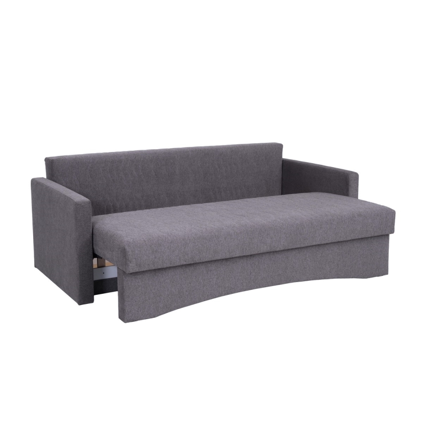 Tapicerowana rozkładana sofa trzyosobowa do codziennego spania z podłokietnikami PAUL szara