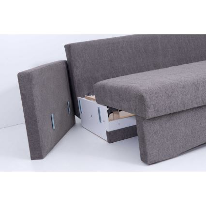 Tapicerowana rozkładana sofa trzyosobowa do codziennego spania z podłokietnikami PAUL szara