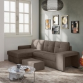 Sofa rozkładana PALERMO z pojemnikiem i pufą, brązowa, lewa