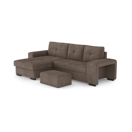 Sofa rozkładana PALERMO z pojemnikiem i pufą, brązowa, lewa