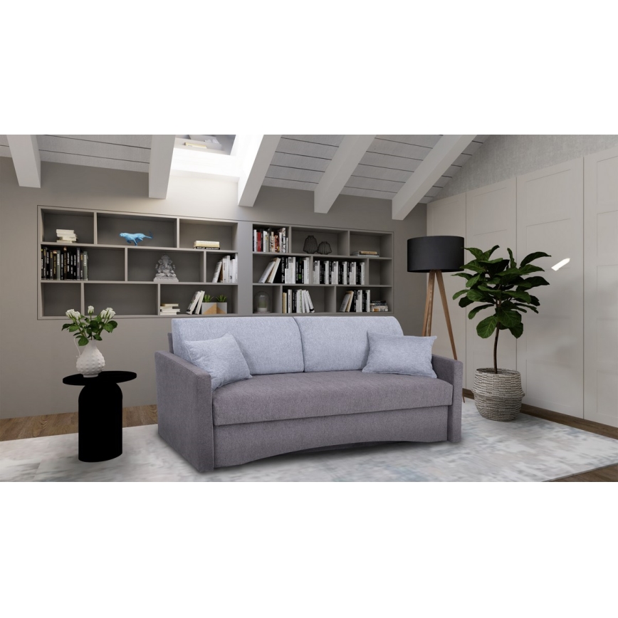 Tapicerowana rozkładana trzyosobowa sofa do codziennego spania z podłokietnikami PAUL szara