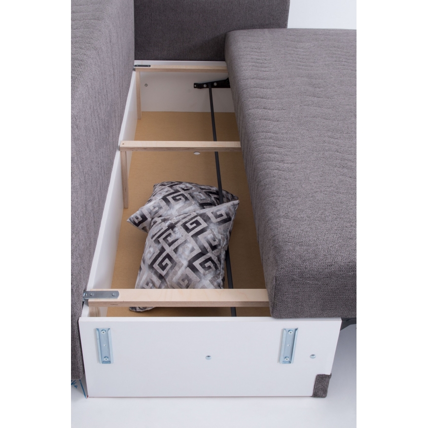 Tapicerowana rozkładana trzyosobowa sofa do codziennego spania z podłokietnikami PAUL szara