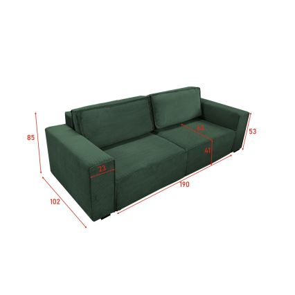 Sofa trzyosobowa składana z miejscem do przechowywania RONDA zielona