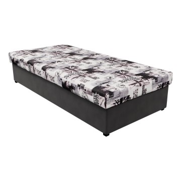 Sofa z funkcją spania z materacem sprężynowym i pojemnikiem NOE 90x200 szary/czarny