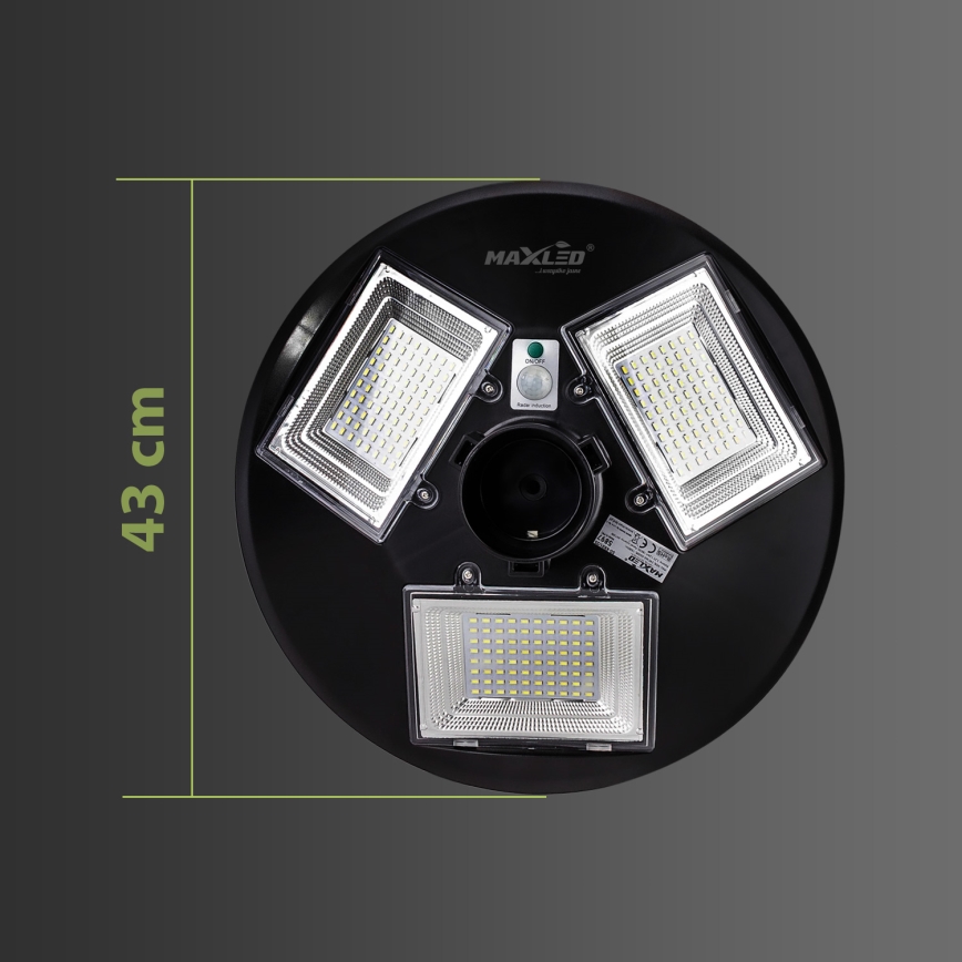 LED ściemnialna solarna lampa uliczna z czujnikiem LED/15W/6V 11000 mAh 6500K IP65 czarna + pilot zdalnego sterowania