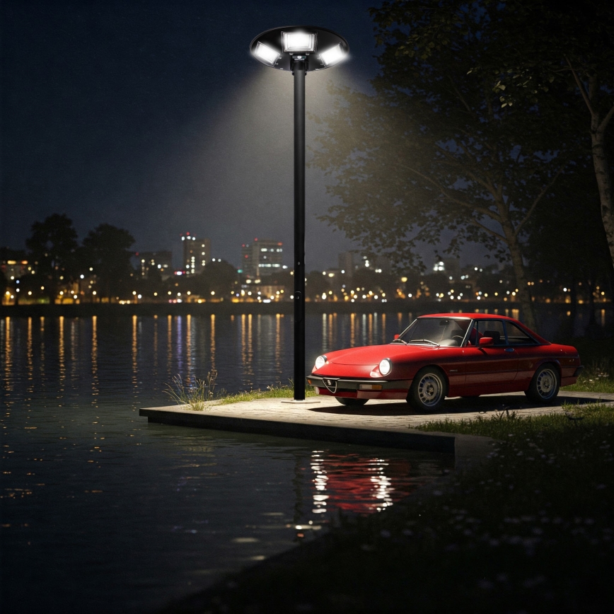 Ściemnialna solarna lampa uliczna LED z czujnikiem, 22W/6V, 18000 mAh, 6500K, IP65, czarna + pilot zdalnego sterowania