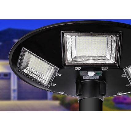 Ściemnialna solarna lampa uliczna LED z czujnikiem, 22W/6V, 18000 mAh, 6500K, IP65, czarna + pilot zdalnego sterowania