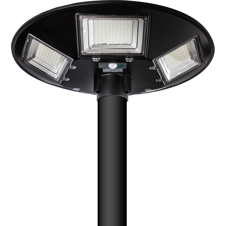 Ściemnialna solarna lampa uliczna LED z czujnikiem, 22W/6V, 18000 mAh, 6500K, IP65, czarna + pilot zdalnego sterowania