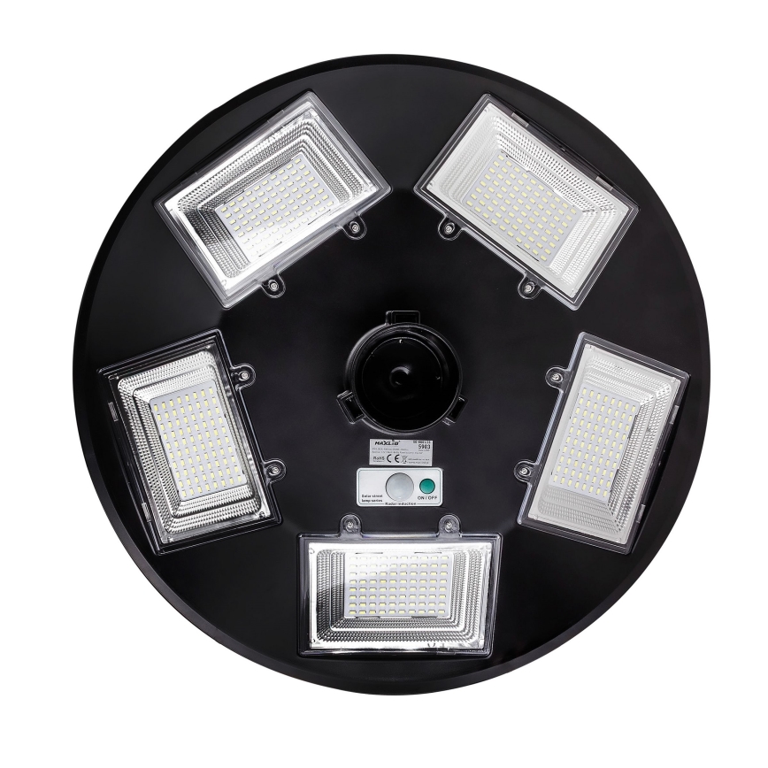 Ściemnialna solarna lampa uliczna LED z czujnikiem, 22W/6V, 18000 mAh, 6500K, IP65, czarna + pilot zdalnego sterowania