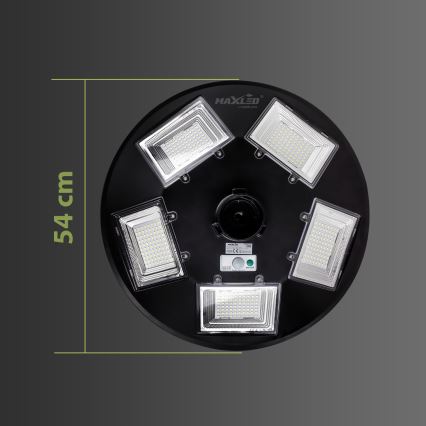 Ściemnialna solarna lampa uliczna LED z czujnikiem, 22W/6V, 18000 mAh, 6500K, IP65, czarna + pilot zdalnego sterowania