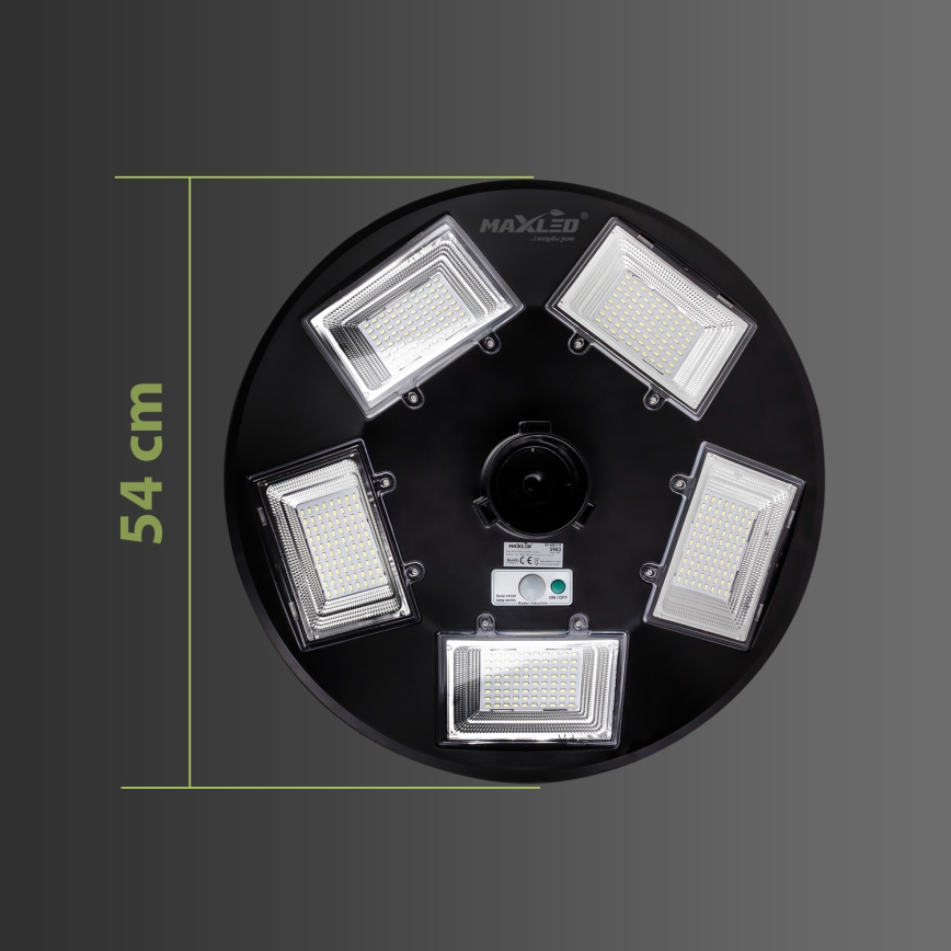 Ściemnialna solarna lampa uliczna LED z czujnikiem, 22W/6V, 18000 mAh, 6500K, IP65, czarna + pilot zdalnego sterowania