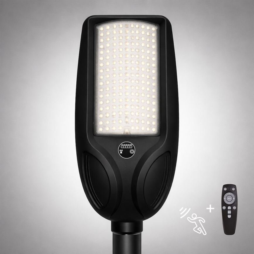 LED solarna latarnia uliczna z funkcją ściemniania i czujnikiem VENICE LED/200W/3,2V 12000 mAh IP65 czarna + zdalne sterowanie