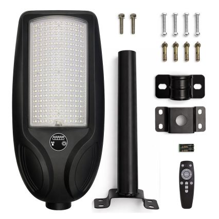 LED solarna latarnia uliczna z funkcją ściemniania i czujnikiem VENICE LED/200W/3,2V 12000 mAh IP65 czarna + zdalne sterowanie