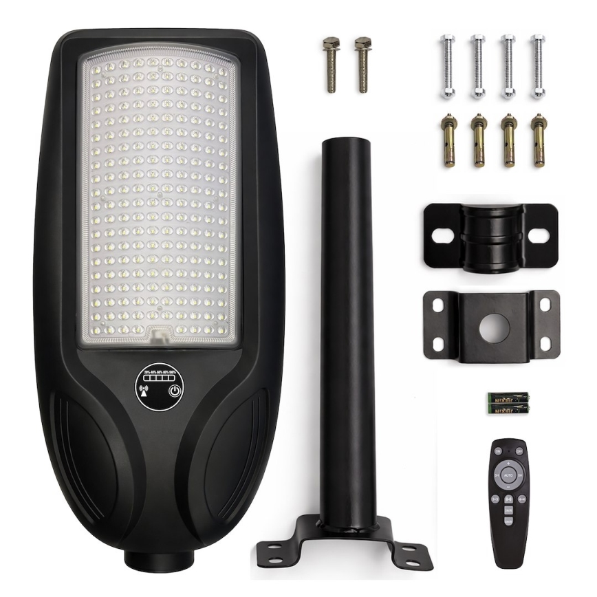 LED solarna latarnia uliczna z funkcją ściemniania i czujnikiem VENICE LED/200W/3,2V 12000 mAh IP65 czarna + zdalne sterowanie