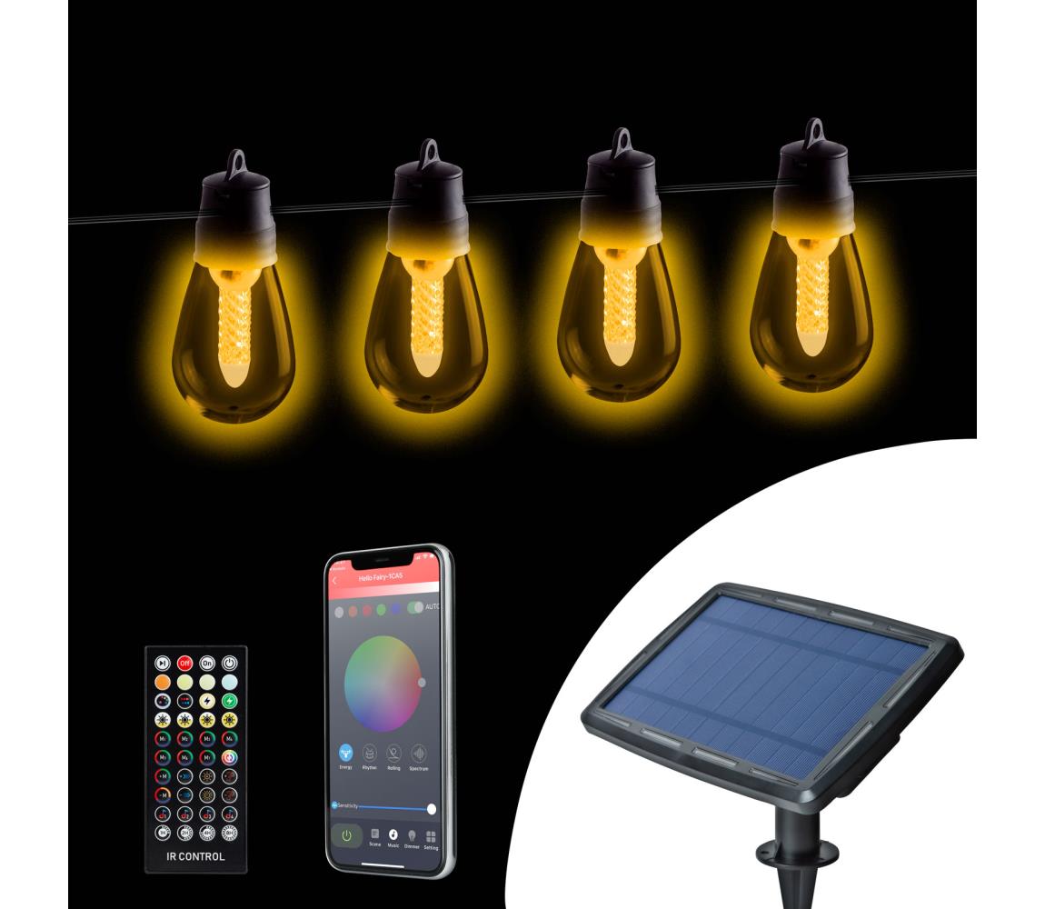 Solarny łańcuch LED ściemnialny 25xLED/1,5W/3,7/5V 2200 mAh 15 m IP65 czarny + pilot