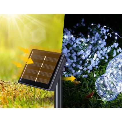 Solarny dekoracyjny łańcuch LED 200xLED/1,2V 800 mAh 12 m IP44 czarny