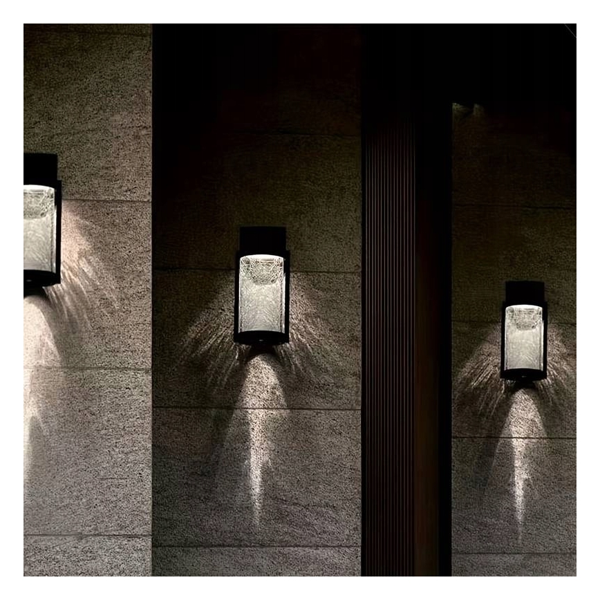 Solarny kinkiet LED/3,7V 300 mAh IP44 czarny
