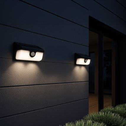 Solarny kinkiet LED z czujnikiem LINK LED/5W/3,7V 2000 mAh IP65 czarny