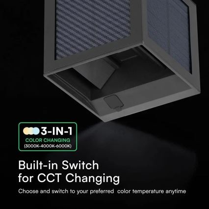 Solarny kinkiet LED z czujnikiem — 9W, 3,7V, 3000/4000/6000K, IP65, akumulator 2600 mAh, czarny