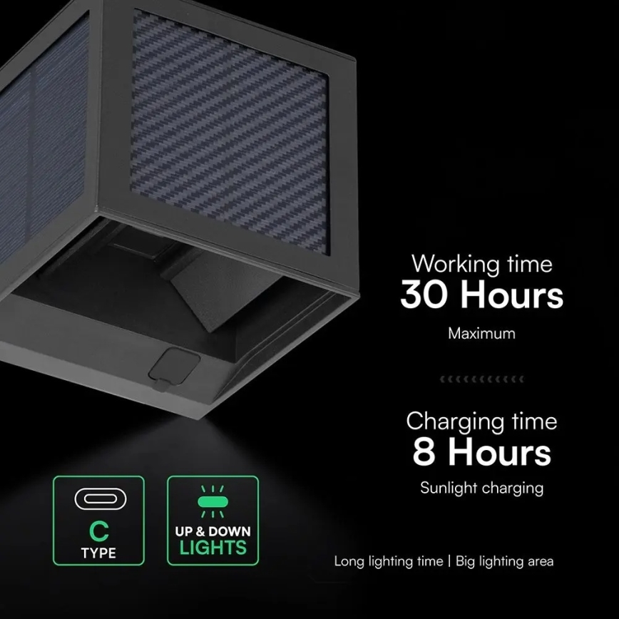 Solarny kinkiet LED z czujnikiem — 9W, 3,7V, 3000/4000/6000K, IP65, akumulator 2600 mAh, czarny