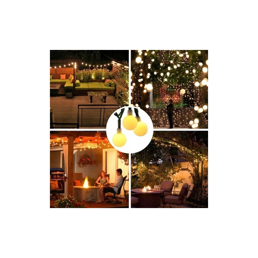 Solarny łańcuch dekoracyjny 30 diod LED / 8 funkcji, 500 mAh, 6,5 m, IP67, ciepła biel