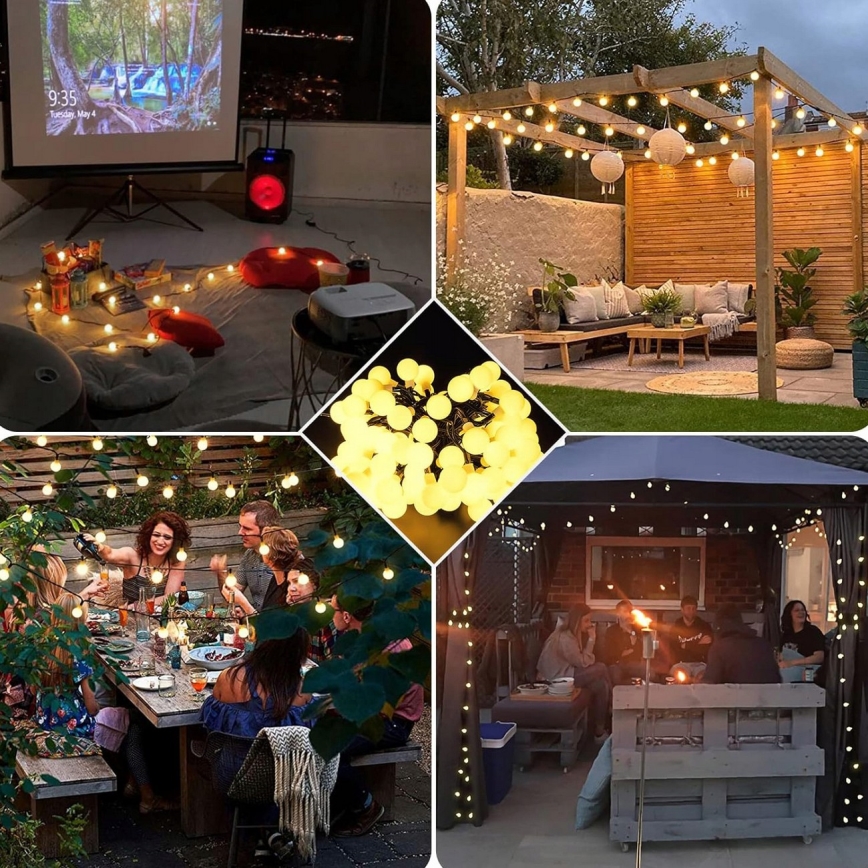 Solarny łańcuch dekoracyjny 50 diod LED / 8 trybów 500 mAh 9,5 m IP67 ciepła biała