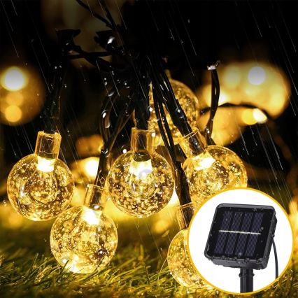 Solarny łańcuch dekoracyjny LED, 30 diod, 8 trybów, 500 mAh, 6,5 m, IP67, ciepła biel