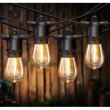LED ściemnialny solarny łańcuch dekoracyjny 10xE27/0,3W/3/5V USB 2400 mAh 10,62 m IP65 czarny + pilot zdalnego sterowania