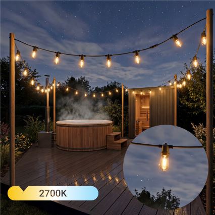 LED ściemnialny solarny łańcuch dekoracyjny 10xE27/0,3W/3/5V USB 2400 mAh 10,62 m IP65 czarny + pilot zdalnego sterowania