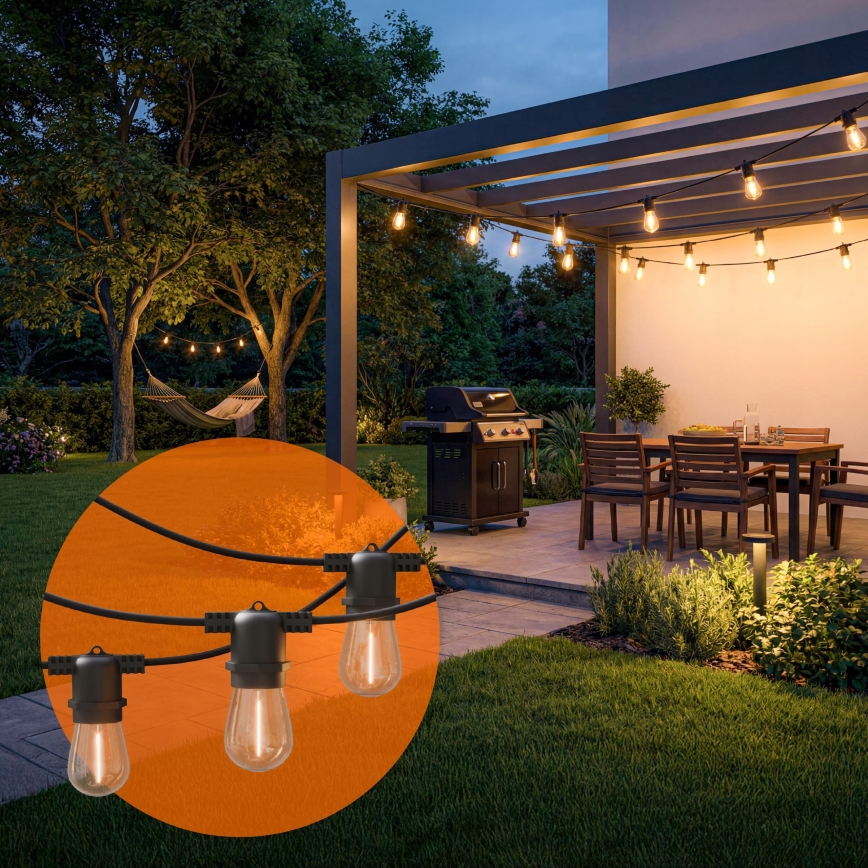 LED ściemnialny solarny łańcuch dekoracyjny 10xE27/0,3W/3/5V USB 2400 mAh 10,62 m IP65 czarny + pilot zdalnego sterowania