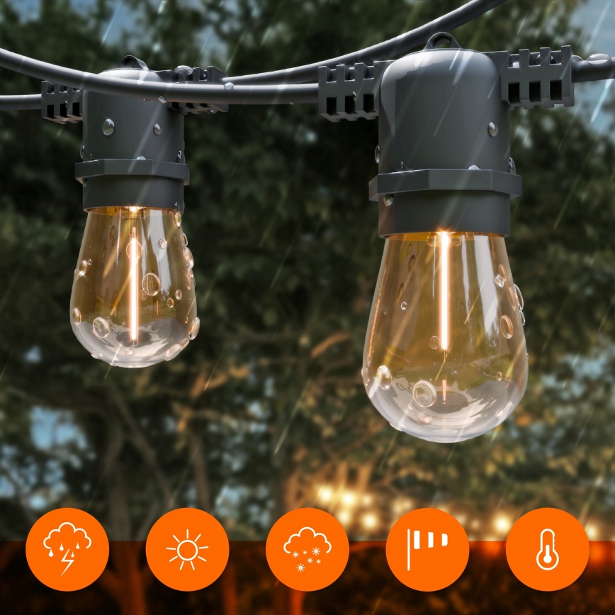 LED ściemnialny solarny łańcuch dekoracyjny 10xE27/0,3W/3/5V USB 2400 mAh 10,62 m IP65 czarny + pilot zdalnego sterowania
