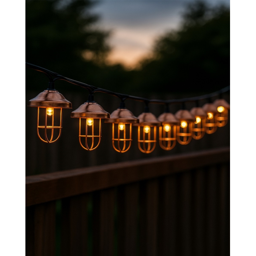 Solarny łańcuch LED 10xLED/1,2V 300 mAh 3,8 m IP44 miedziany