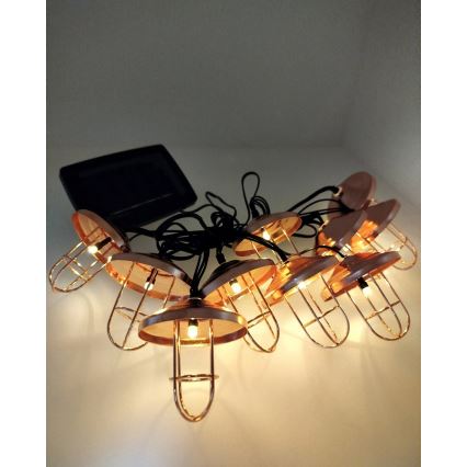 Solarny łańcuch LED 10xLED/1,2V 300 mAh 3,8 m IP44 miedziany