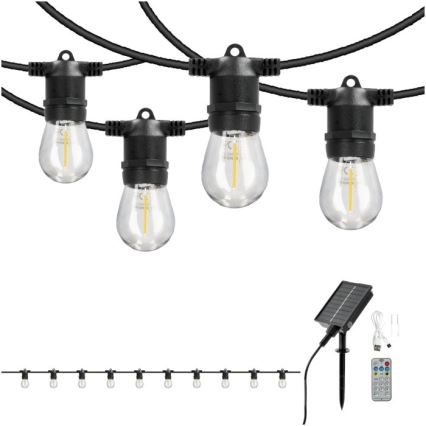 LED ściemnialny solarny łańcuch dekoracyjny STARLIGHT NEO 10xE27/3,7V 2700K IP54 1200 mAh 11,5m + zdalne sterowanie